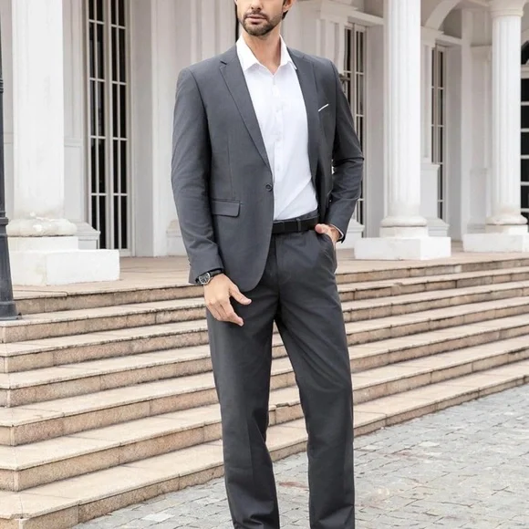 Men’s 2 piece Suits Slim Fit Button Dress Suit Jacket Blazer& Pants set